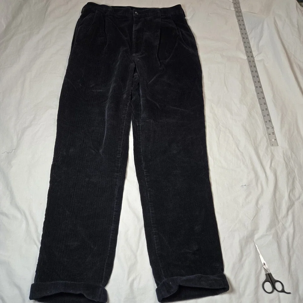 Jos‎ A Bank Corduroy Pants Tag 35x32 Measures 32x30 Pleated  Dark Navy Cuffed